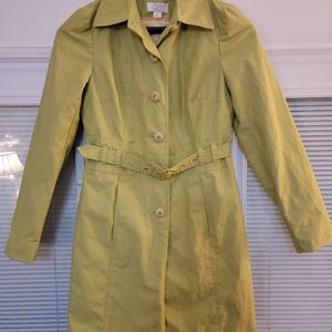 Ann Taylor Loft Trench Coat With Belt Button Down Apple Green Size 0 Petite